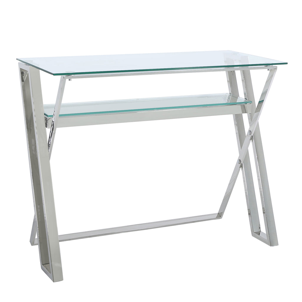 Home Office Set of 2 - Braga Chrome Study Table + Leon Grey Chair - VANITY LIVING