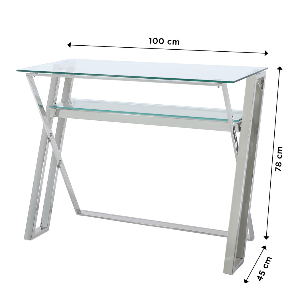 Home Office Set of 2 - Braga Chrome Study Table + Leon Grey Chair - VANITY LIVING