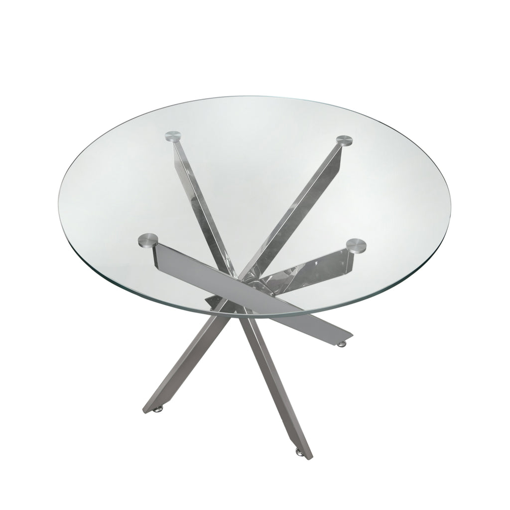 Davos Chrome - Round Glass Dining Table + 2pcs Milan Grey - Chair - VANITY LIVING